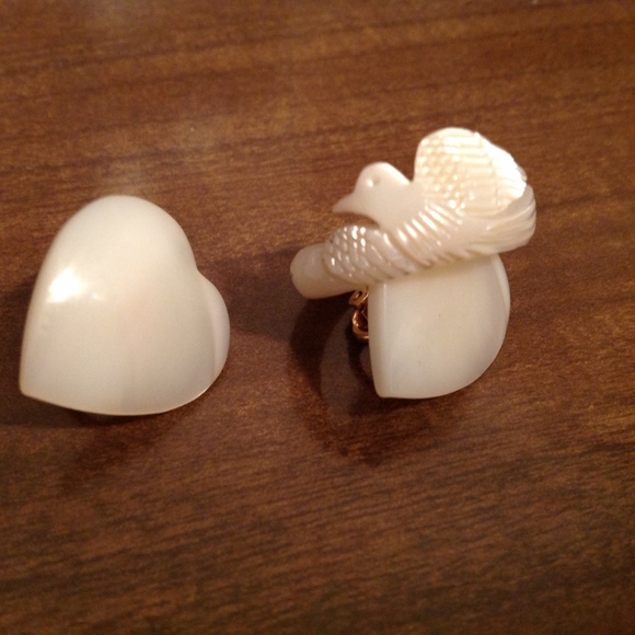 Mother of pearl Earring Ring Set heart Swan shape - Picture 3 of 7